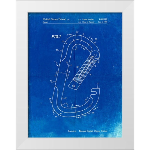 PP83-Faded Blueprint Oval Carabiner Patent Poster White Modern Wood Framed Art Print by Borders, Cole