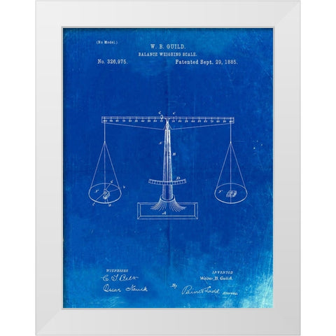 PP84-Faded Blueprint Scales of Justice Patent Poster White Modern Wood Framed Art Print by Borders, Cole