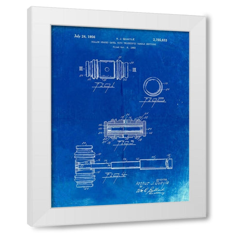 PP85-Faded Blueprint Gavel 1953 Patent Poster White Modern Wood Framed Art Print by Borders, Cole