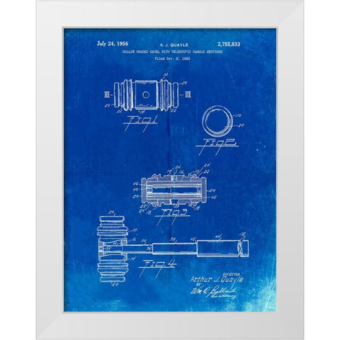 PP85-Faded Blueprint Gavel 1953 Patent Poster White Modern Wood Framed Art Print by Borders, Cole