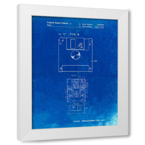PP87-Faded Blueprint 3 1/2 Inch Floppy Disk Patent Poster White Modern Wood Framed Art Print by Borders, Cole