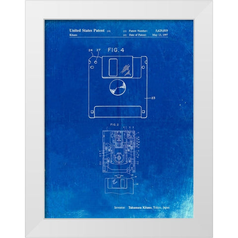 PP87-Faded Blueprint 3 1/2 Inch Floppy Disk Patent Poster White Modern Wood Framed Art Print by Borders, Cole