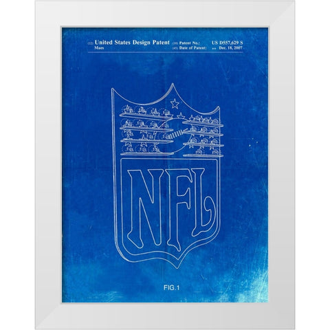 PP217-Faded Blueprint NFL Display Patent Poster White Modern Wood Framed Art Print by Borders, Cole