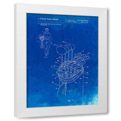 PP234-Faded Blueprint Golf Bag Patent Poster White Modern Wood Framed Art Print by Borders, Cole