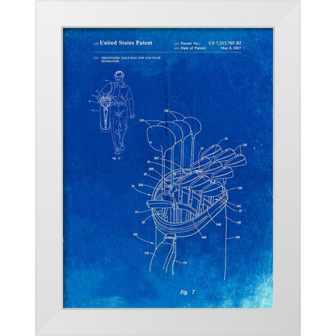 PP234-Faded Blueprint Golf Bag Patent Poster White Modern Wood Framed Art Print by Borders, Cole