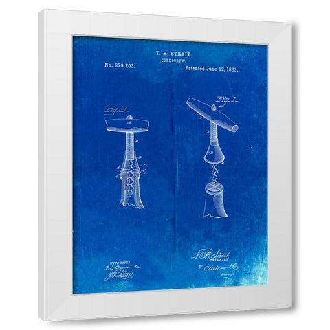 PP235-Faded Blueprint Corkscrew 1883 Patent Poster White Modern Wood Framed Art Print by Borders, Cole