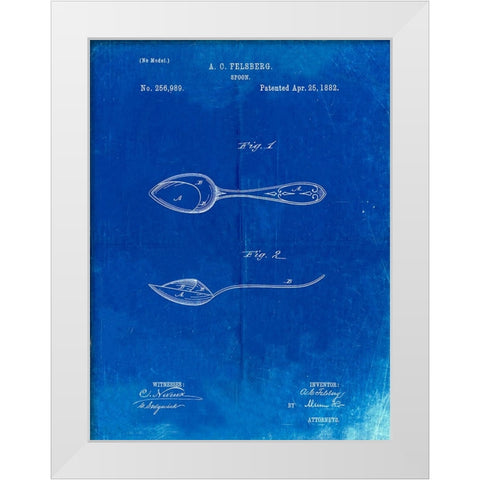 PP236-Faded Blueprint Training Spoon Patent Poster White Modern Wood Framed Art Print by Borders, Cole
