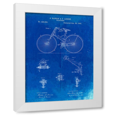 PP248-Faded Blueprint Bicycle 1890 Patent Poster White Modern Wood Framed Art Print by Borders, Cole
