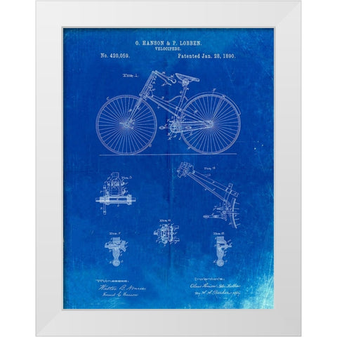 PP248-Faded Blueprint Bicycle 1890 Patent Poster White Modern Wood Framed Art Print by Borders, Cole