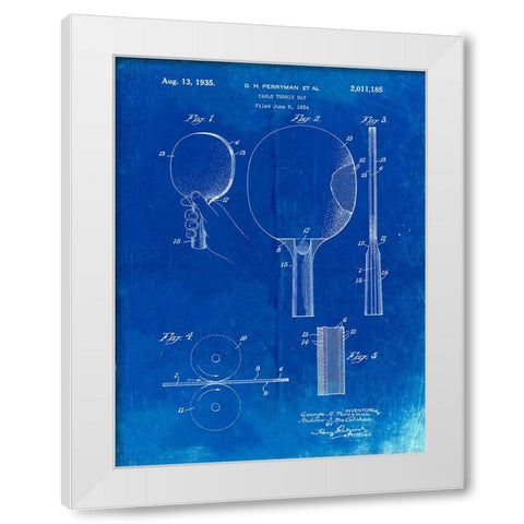 PP250-Faded Blueprint Ping Pong Paddle Patent Poster White Modern Wood Framed Art Print by Borders, Cole