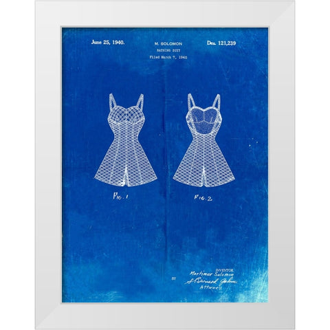 PP254-Faded Blueprint Bathing Suit Patent Poster White Modern Wood Framed Art Print by Borders, Cole