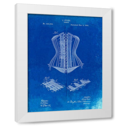 PP259-Faded Blueprint Corset Patent Poster White Modern Wood Framed Art Print by Borders, Cole
