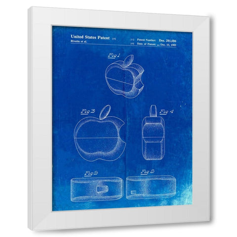 PP260-Faded Blueprint Apple Logo Flip Phone Patent Poster White Modern Wood Framed Art Print by Borders, Cole