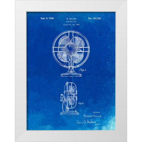 PP266-Faded Blueprint Table Fan Patent Poster White Modern Wood Framed Art Print by Borders, Cole