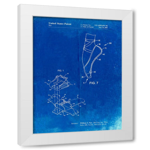 PP268-Faded Blueprint Ballet Shoe Patent Poster White Modern Wood Framed Art Print by Borders, Cole