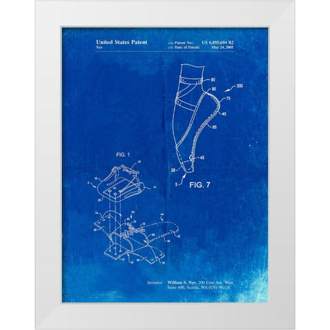 PP268-Faded Blueprint Ballet Shoe Patent Poster White Modern Wood Framed Art Print by Borders, Cole