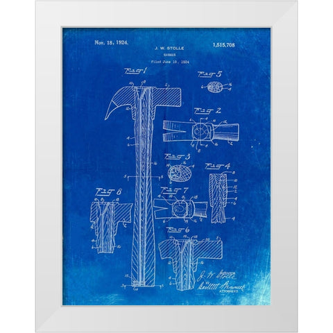 PP275-Faded Blueprint Claw Hammer Patent Poster White Modern Wood Framed Art Print by Borders, Cole