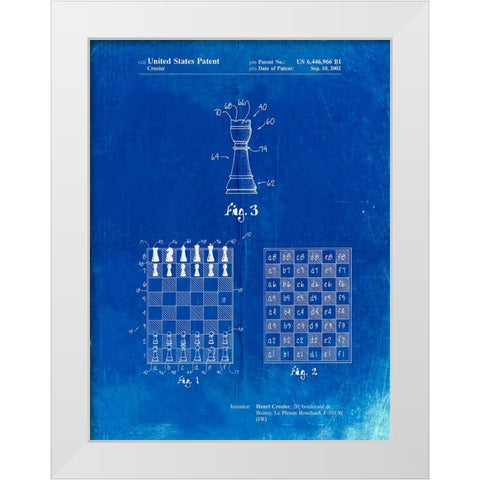 PP286-Faded Blueprint Speed Chess Game Patent Poster White Modern Wood Framed Art Print by Borders, Cole