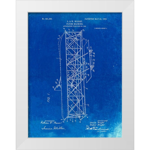 PP288-Faded Blueprint Wright Brothers Flying Machine Patent Poster White Modern Wood Framed Art Print by Borders, Cole