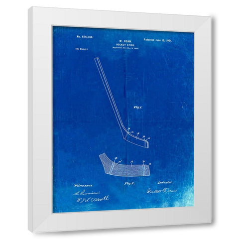 PP291-Faded Blueprint Hockey Stick Patent Poster White Modern Wood Framed Art Print by Borders, Cole