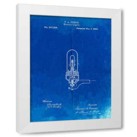 PP296-Faded Blueprint Edison Light Bulb Poster White Modern Wood Framed Art Print by Borders, Cole