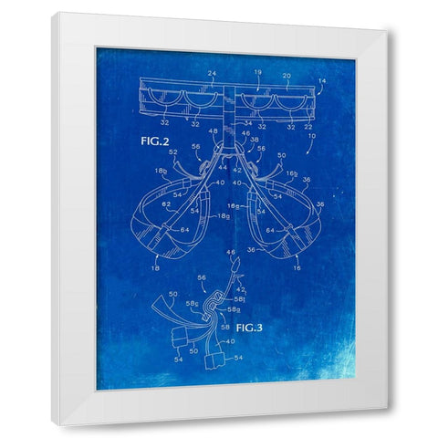 PP297-Faded Blueprint Rock Climbing Harness Patent Poster White Modern Wood Framed Art Print by Borders, Cole