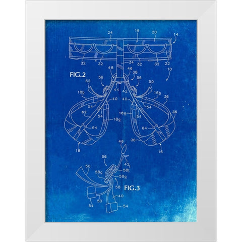 PP297-Faded Blueprint Rock Climbing Harness Patent Poster White Modern Wood Framed Art Print by Borders, Cole