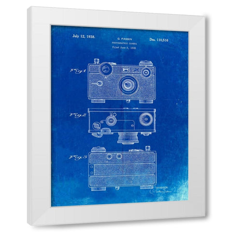 PP299-Faded Blueprint Argus C Camera Patent Poster White Modern Wood Framed Art Print by Borders, Cole