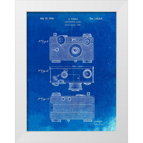 PP299-Faded Blueprint Argus C Camera Patent Poster White Modern Wood Framed Art Print by Borders, Cole