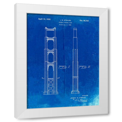 PP321-Faded Blueprint Golden Gate Bridge Main Tower Patent Poster White Modern Wood Framed Art Print by Borders, Cole