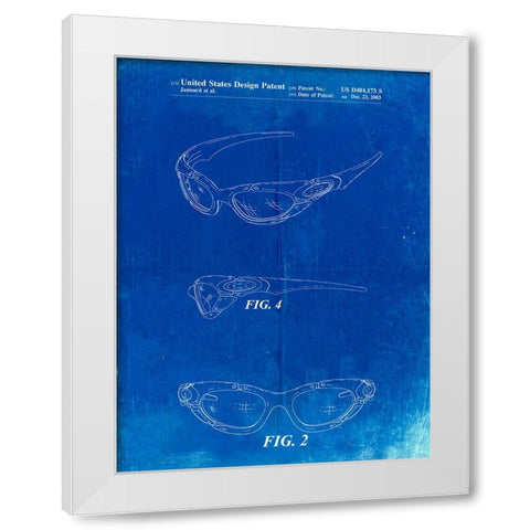 PP324-Faded Blueprint Oakley Sunglasses Patent Poster White Modern Wood Framed Art Print by Borders, Cole