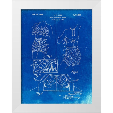PP325-Faded Blueprint Bathing Suit 1940 Poster White Modern Wood Framed Art Print by Borders, Cole