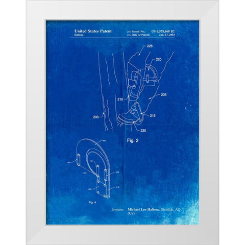 PP340-Faded Blueprint Pole Climber Knee Pads Patent Poster White Modern Wood Framed Art Print by Borders, Cole
