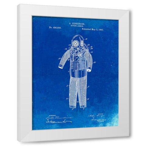 PP343-Faded Blueprint Hemenger Diving Armor Poster White Modern Wood Framed Art Print by Borders, Cole