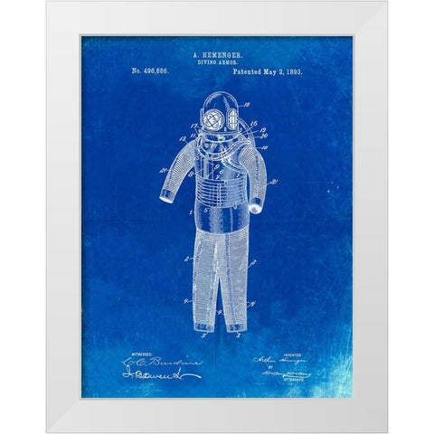 PP343-Faded Blueprint Hemenger Diving Armor Poster White Modern Wood Framed Art Print by Borders, Cole