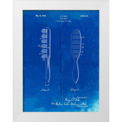 PP352-Faded Blueprint Wooden Hair Brush 1933 Patent Poster White Modern Wood Framed Art Print by Borders, Cole