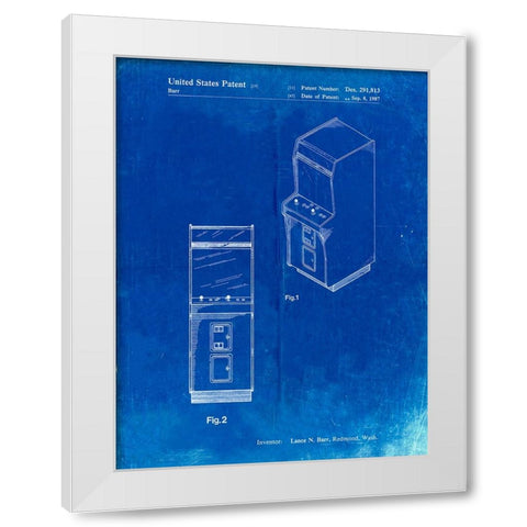 PP357-Faded Blueprint Arcade Game Cabinet Front Figure Patent Poster White Modern Wood Framed Art Print by Borders, Cole