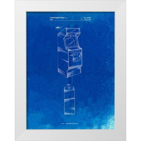 PP362-Faded Blueprint Arcade Game Cabinet Patent Poster White Modern Wood Framed Art Print by Borders, Cole