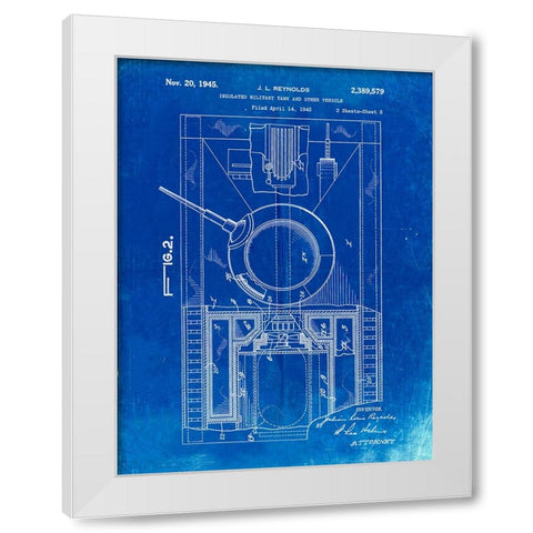 PP365-Faded Blueprint Insulated Military Tank Patent Poster White Modern Wood Framed Art Print by Borders, Cole