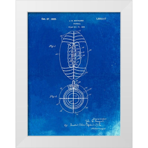 PP379-Faded Blueprint Football Game Ball 1925 Patent Poster White Modern Wood Framed Art Print by Borders, Cole