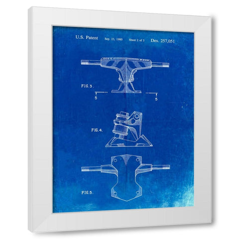 PP385-Faded Blueprint Skateboard Trucks Patent Poster White Modern Wood Framed Art Print by Borders, Cole