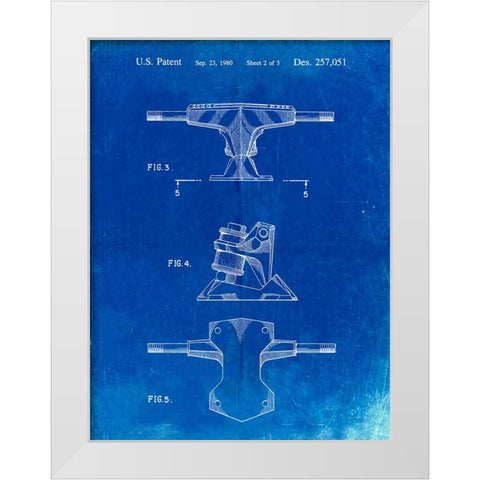 PP385-Faded Blueprint Skateboard Trucks Patent Poster White Modern Wood Framed Art Print by Borders, Cole