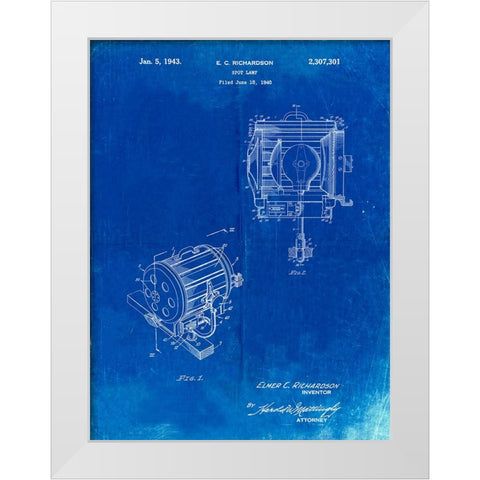 PP387-Faded Blueprint Movie Set Lighting Patent Poster White Modern Wood Framed Art Print by Borders, Cole