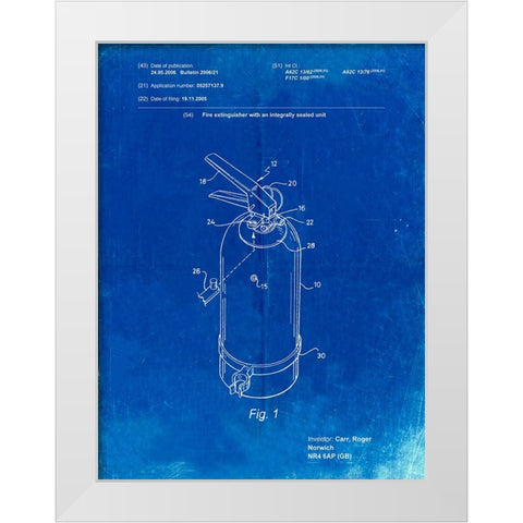 PP396-Faded Blueprint Modern Fire Extinguisher Patent Poster White Modern Wood Framed Art Print by Borders, Cole