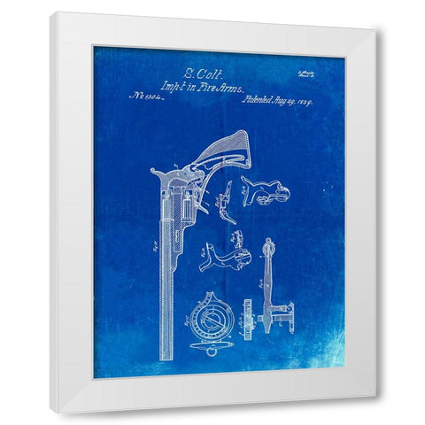 PP409-Faded Blueprint Colt Paterson Patent Poster White Modern Wood Framed Art Print by Borders, Cole