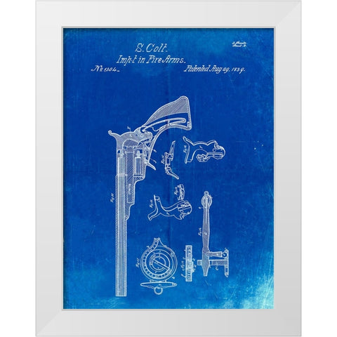 PP409-Faded Blueprint Colt Paterson Patent Poster White Modern Wood Framed Art Print by Borders, Cole