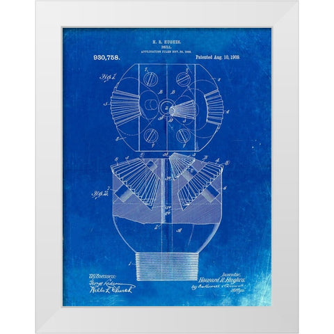PP410-Faded Blueprint Howard Hughes Oil Drill Patent Poster White Modern Wood Framed Art Print by Borders, Cole