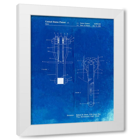 PP418-Faded Blueprint Rock Climbing Cam Patent Poster White Modern Wood Framed Art Print by Borders, Cole