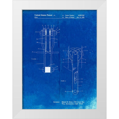 PP418-Faded Blueprint Rock Climbing Cam Patent Poster White Modern Wood Framed Art Print by Borders, Cole