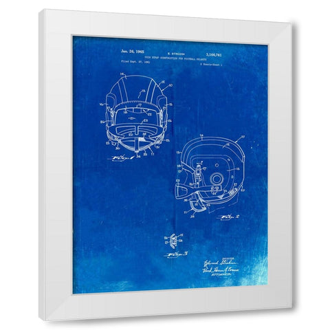 PP419-Faded Blueprint Face Mask Football Helmet 1965 Patent  White Modern Wood Framed Art Print by Borders, Cole
